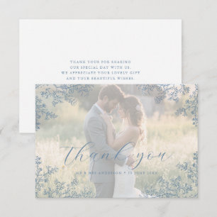 Cartão De Agradecimento Casamento Flor Azul Empoeirado Vintage foto obriga