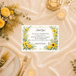 Cartão De Agradecimento Casamento Flor de Girassol do Sol Radiante de Outo