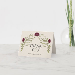 Cartão De Agradecimento Casamento Flor de Rosa Burgundy Art Nouveau Foto