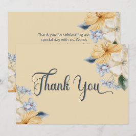 Cartão De Agradecimento Casamento Floral Amarelo e Branco Azul