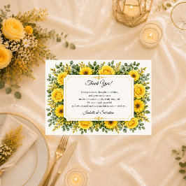 Cartão De Agradecimento Casamento Floral Amarelo Elegante