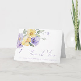 Cartão De Agradecimento Casamento Floral Amarelo-lavanda Roxo-Sol