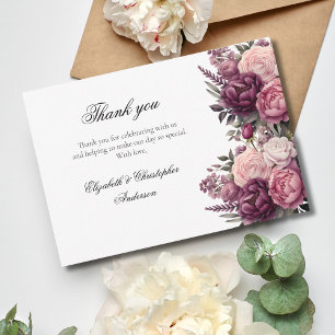 Cartão De Agradecimento Casamento Floral Aquarela Rosa Branco Roxo