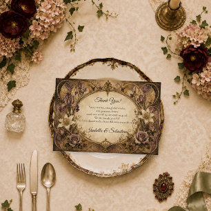Cartão De Agradecimento Casamento Floral Art Nouveau Elegante