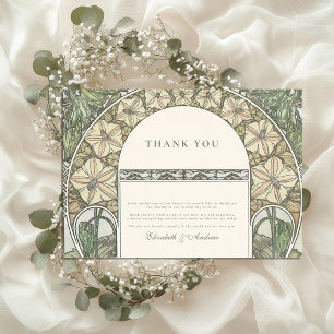 Cartão De Agradecimento Casamento Floral Art Nouveau Greenery