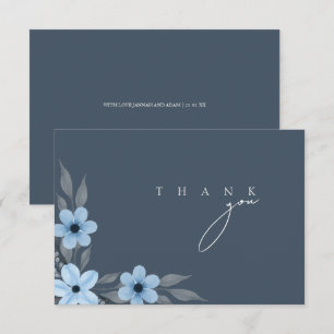 Cartão De Agradecimento Casamento Floral Azul Ardósia Simples