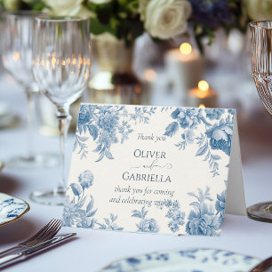 Cartão De Agradecimento Casamento Floral Azul-Azul, Toile Francesa Elegant
