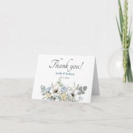 Cartão De Agradecimento Casamento Floral Azul Branco Elegante