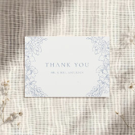 Cartão De Agradecimento Casamento Floral Azul Delicado Sem Foto