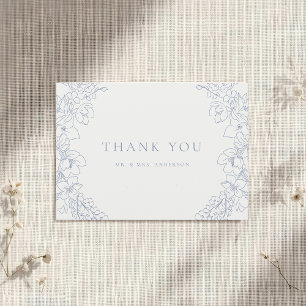 Cartão De Agradecimento Casamento Floral Azul Delicado Sem Foto