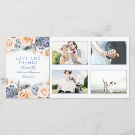 Cartão De Agradecimento Casamento Floral Azul e Pessegueiro Obrigado