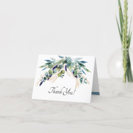 Cartão De Agradecimento Casamento Floral Azul e Verde com Aquarela de Verã
