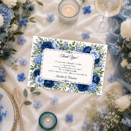 Cartão De Agradecimento Casamento Floral Azul Elegante