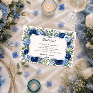 Cartão De Agradecimento Casamento Floral Azul Elegante