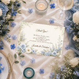Cartão De Agradecimento Casamento Floral Azul Elegante
