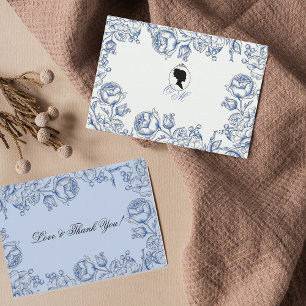 Cartão De Agradecimento Casamento Floral Azul Elegante Dusty