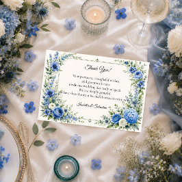 Cartão De Agradecimento Casamento Floral Azul Elegante e Empolado