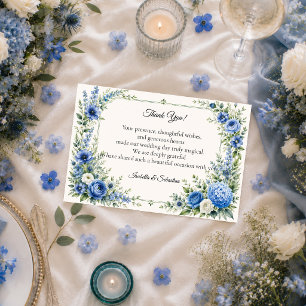 Cartão De Agradecimento Casamento Floral Azul Elegante e Empolado