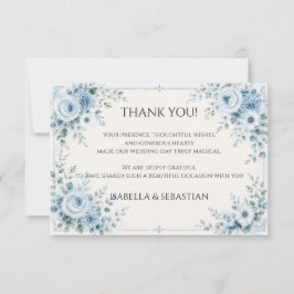 Cartão De Agradecimento Casamento Floral Azul Empoeirado