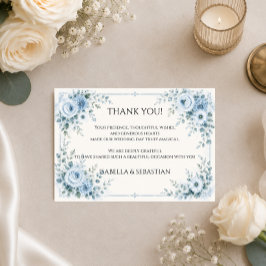 Cartão De Agradecimento Casamento Floral Azul Empoeirado