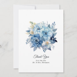 Cartão De Agradecimento Casamento Floral Azul Empoeirado
