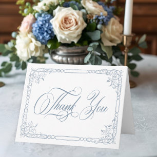 Cartão De Agradecimento Casamento Floral Azul Empoeirado Clássico Elegante
