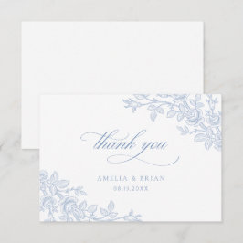 Cartão De Agradecimento Casamento Floral Azul Empoeirado Vintage Elegante
