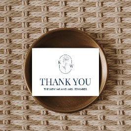 Cartão De Agradecimento Casamento Floral Azul Minimalista