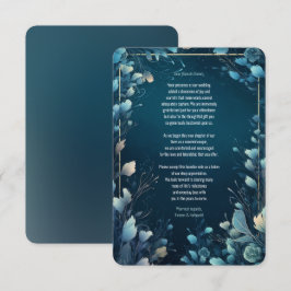Cartão De Agradecimento Casamento Floral Azul-Negro e Aquamarino