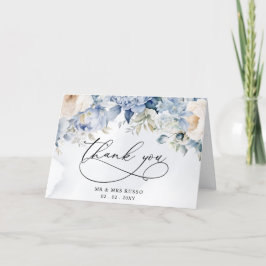 Cartão De Agradecimento Casamento Floral Azul-Posta Botânico Elegante