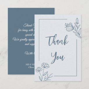 Cartão De Agradecimento Casamento floral azul simples