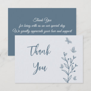 Cartão De Agradecimento Casamento floral azul simples