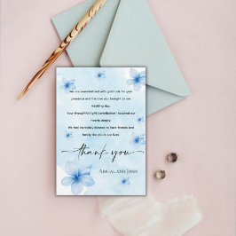 Cartão De Agradecimento Casamento floral azul simples