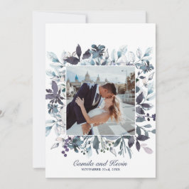 Cartão De Agradecimento Casamento Floral Azul Watercolor Obrigado FOTO