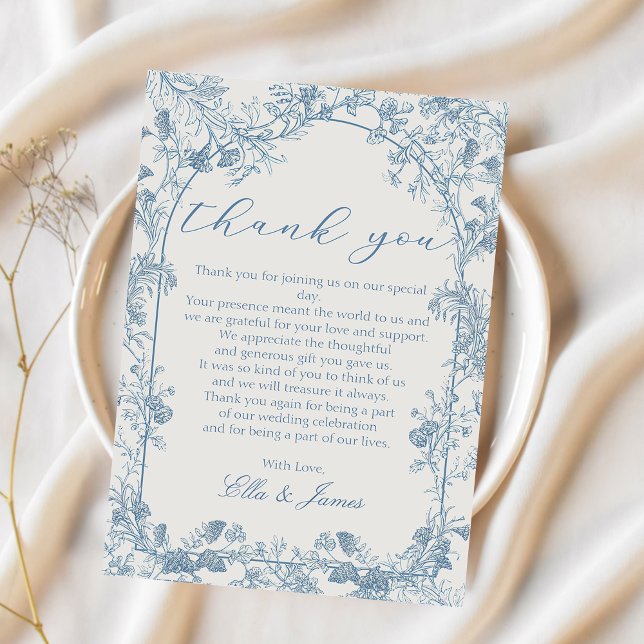 Cartão De Agradecimento Casamento Floral Blue Chinoiserie Obrigado (Criador carregado)