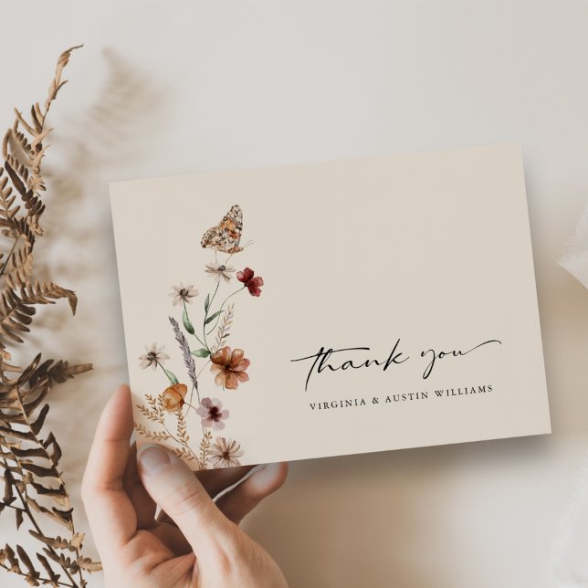 Cartão De Agradecimento Casamento Floral Boêmio (Elegant Boho Wildflowers Wedding Invitations by Painted Paperie
)