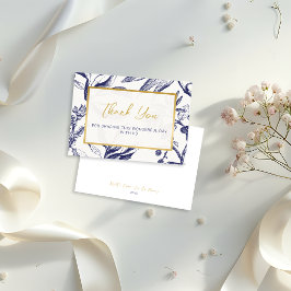 Cartão De Agradecimento Casamento Floral Boêmio Azul Ousado e Dourado