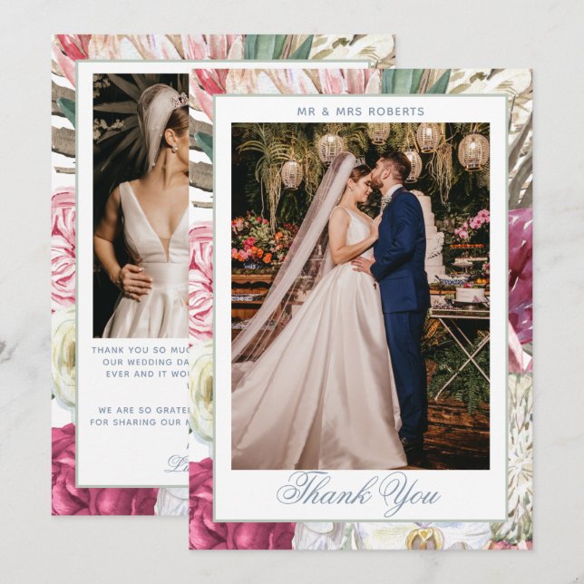 Cartão De Agradecimento Casamento Floral Boho Boho (Frente/Verso)