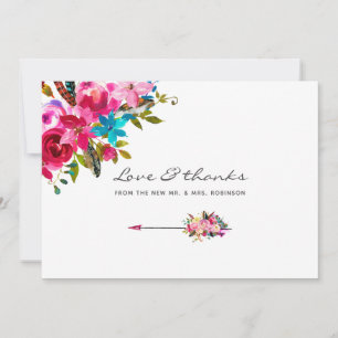 Cartão De Agradecimento Casamento Floral Boho Chic Aquarela