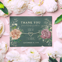 Cartão De Agradecimento Casamento Floral Boho Esmeralda Verde