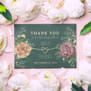 Cartão De Agradecimento Casamento Floral Boho Esmeralda Verde