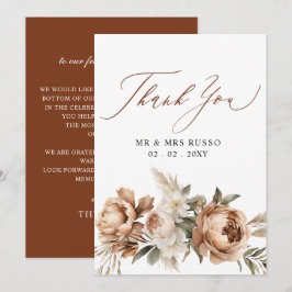 Cartão De Agradecimento Casamento Floral Boho Pampas Terracota Rústico de