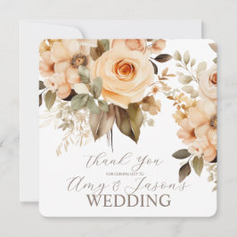 Cartão De Agradecimento Casamento Floral Botânico Bege Neutro Marrom