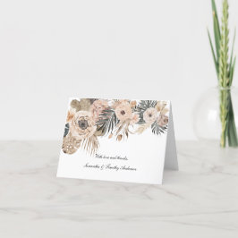 Cartão De Agradecimento Casamento Floral Botânico Boho Rosa Bege Cinza