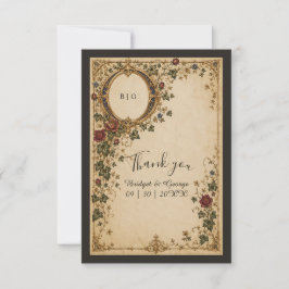 Cartão De Agradecimento Casamento Floral Botânico Monograma Real Medieval