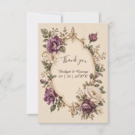 Cartão De Agradecimento Casamento Floral Botânico Roxo Conto de Fadas Medi