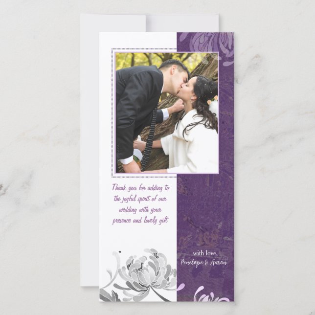 Cartão De Agradecimento Casamento Floral Branca De Eggplant Obrigado Cartã (Frente)