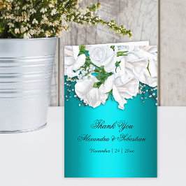 Cartão De Agradecimento Casamento Floral Branco de Aqua Romance