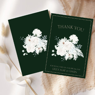Cartão De Agradecimento Casamento Floral Branco de Inverno Elegante Verde