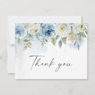 Cartão De Agradecimento Casamento Floral Branco e Azul 